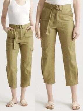 Quince Olive Utility Cargo Crop Joggers with D-Ring Belt
